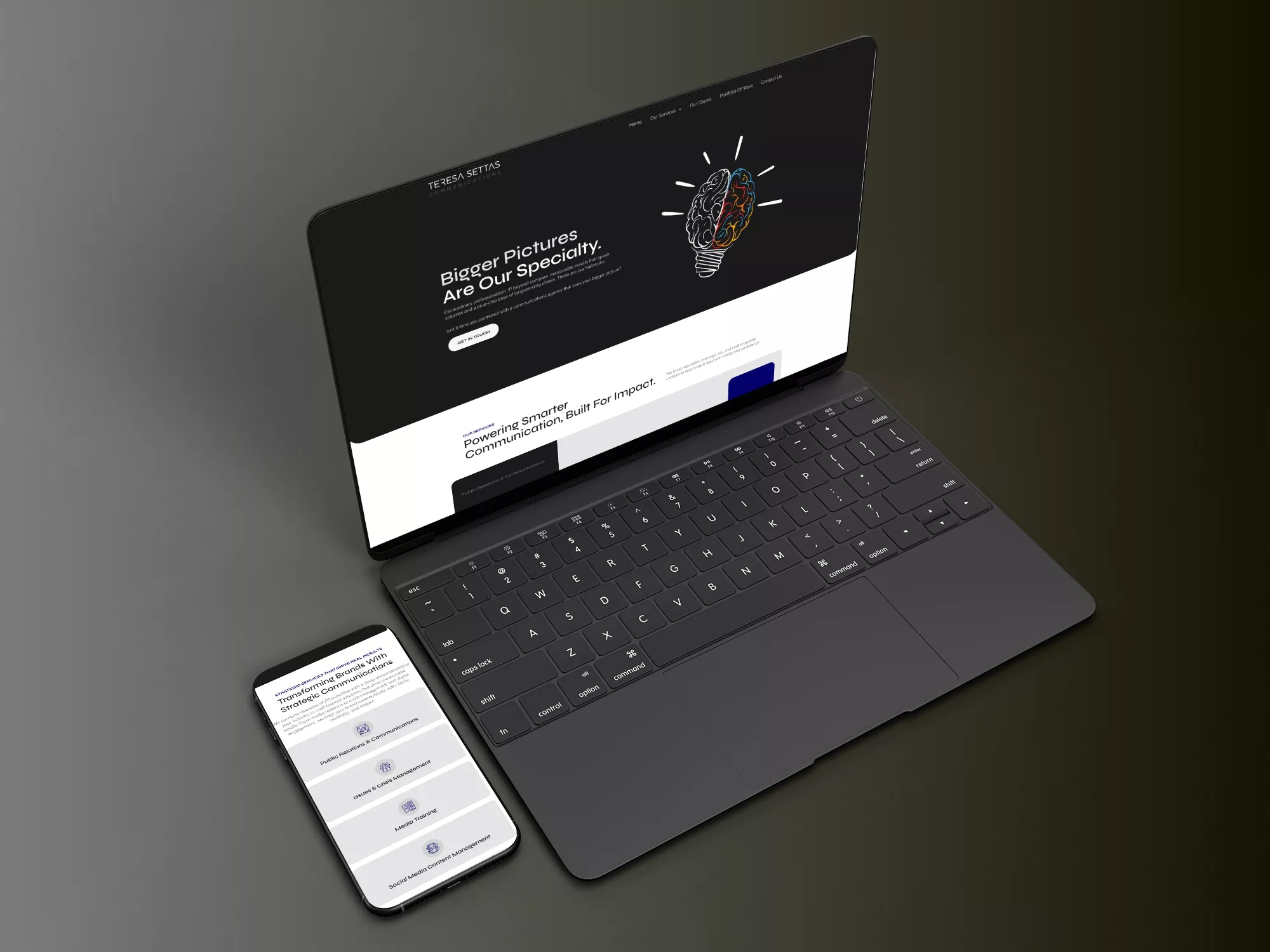 Best company website design service by Midnight designed for Teresa Settas communications