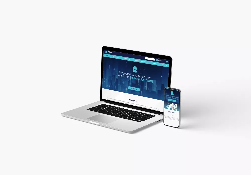 a mockup on devices of the new Octopi Group website designed by Midnight Monkey